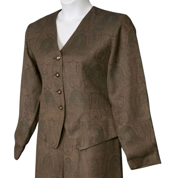 Vintage 70s Kirkland Hall Midi Skirt Suit Short Blazer Sz 14 Brown Paisley Retro - Picture 2 of 12